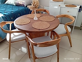 110cm Doğal ceviz kütük masa ve ceviz  akrep sandalye